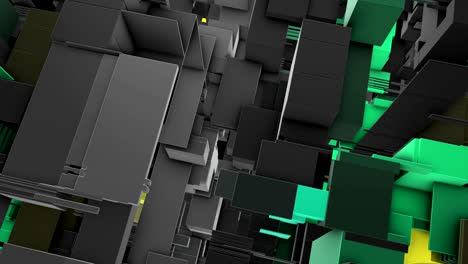 abstract 3d rendering of surface with random cubes and electronic shapes.