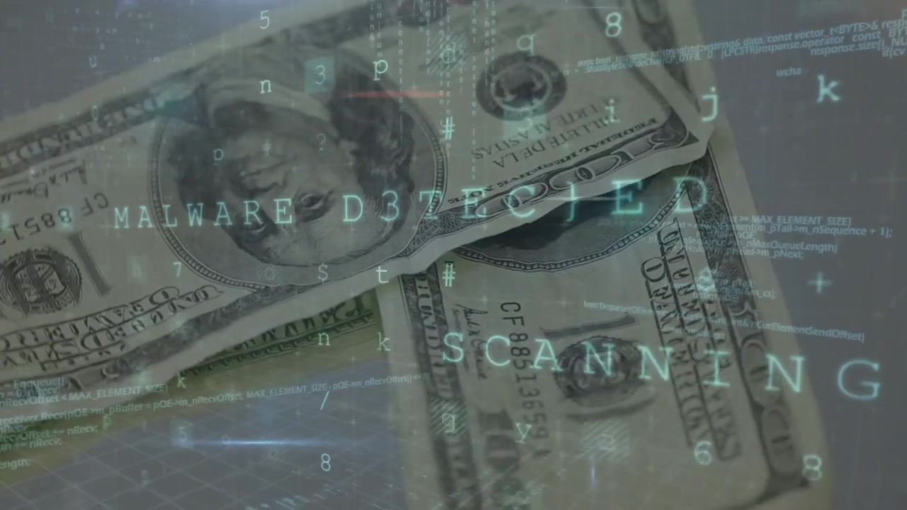 Animation of data processing over banknotes