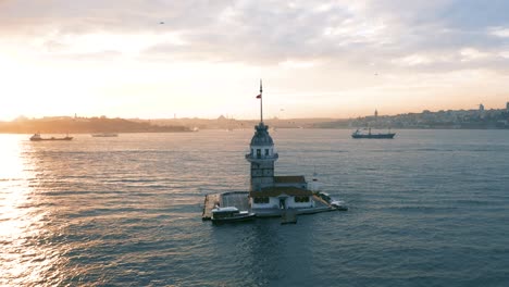 maiden's tower, taken at sunset, aerial 4k video footage