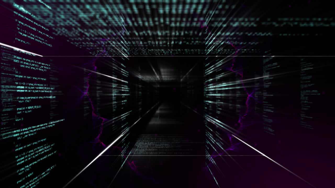 Animation of data processing over black background