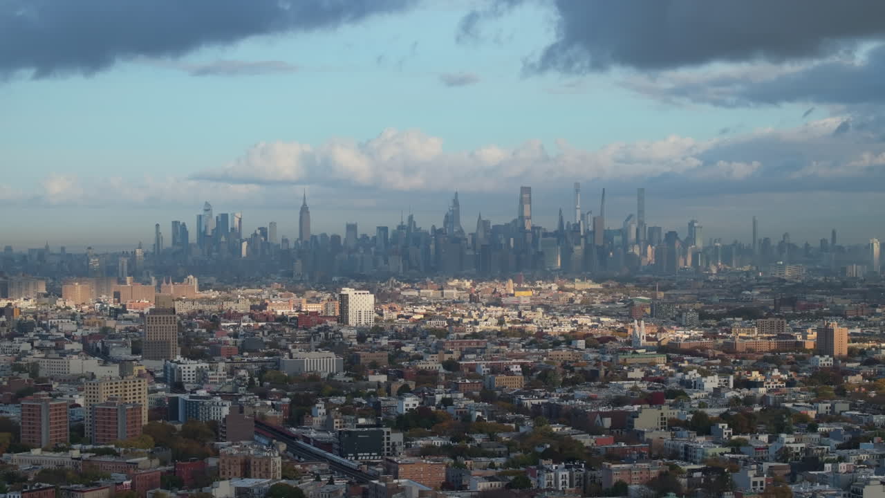 Aerial view of Midtown Manhattan at sunrise. Shot on an autumn morning in New York City.