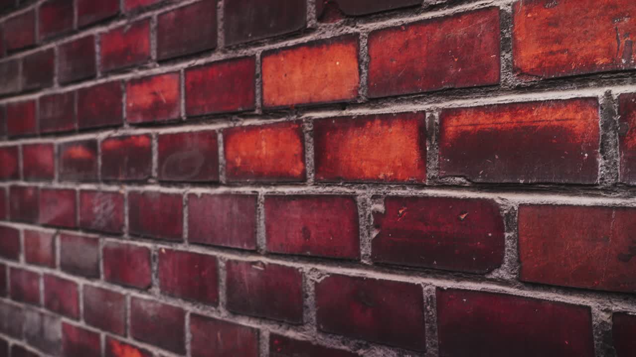 시골의 빨간 벽돌 벽, 벽돌 작업의 클로즈업  ⁇