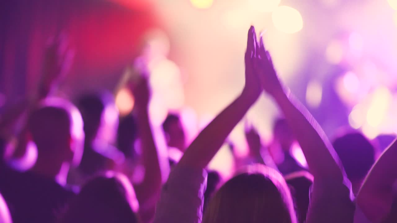 imágenes de la multitud de personas irreconocibles que festejan en un concierto de rock o una fiesta de dj