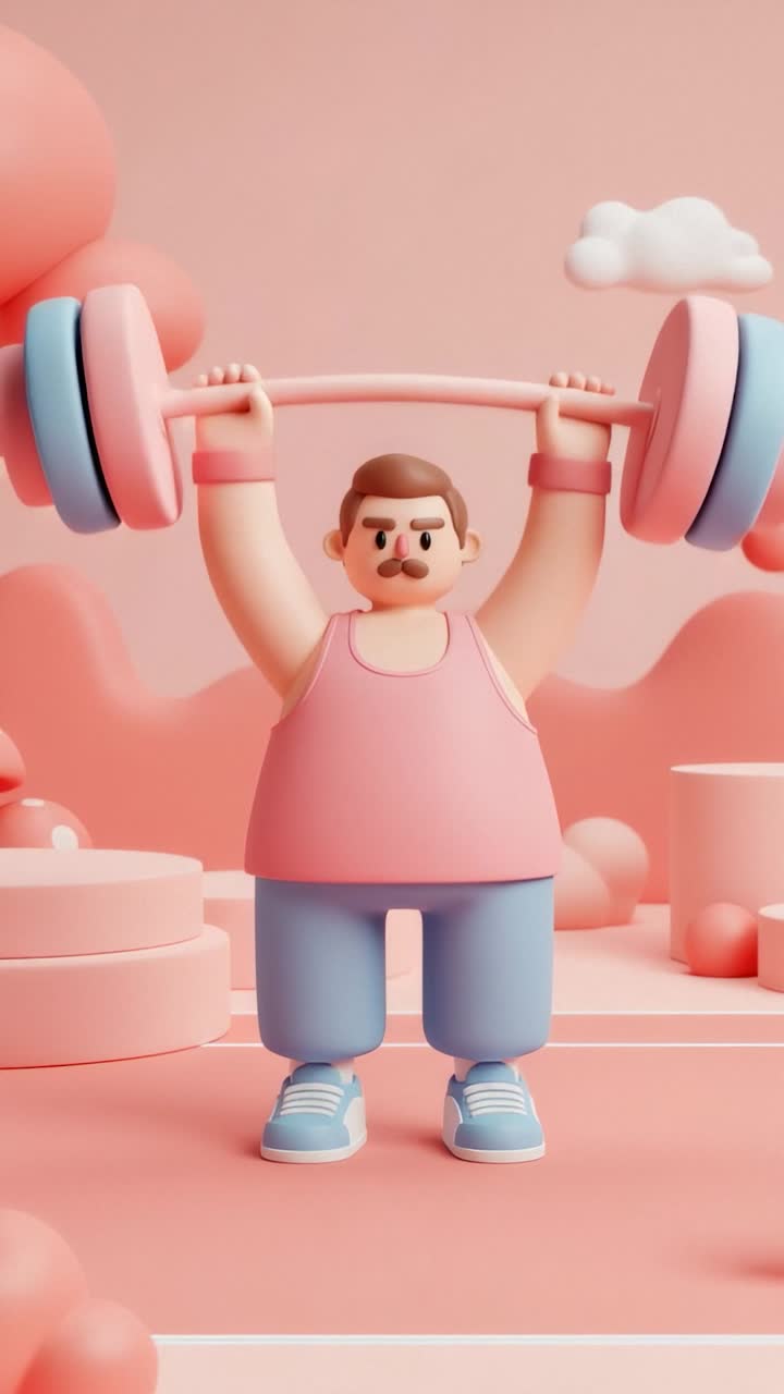 Cartoon Man Weightlifting 3D Render
