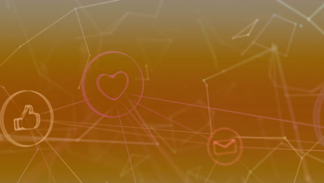 animación de la red de conexiones con iconos en fondo naranja