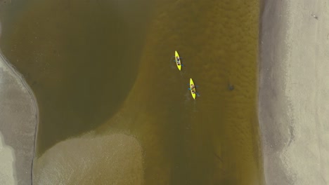 rafting en el río, kayak vista desde una altura, equipo de exploradores flotando en un río
