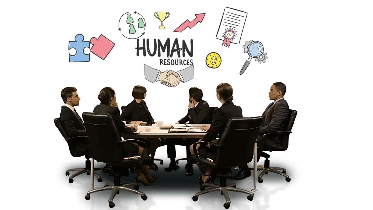 Business people looking at digital screen showing human resources