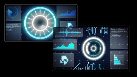 Animation of data processing with scope scanning on black background