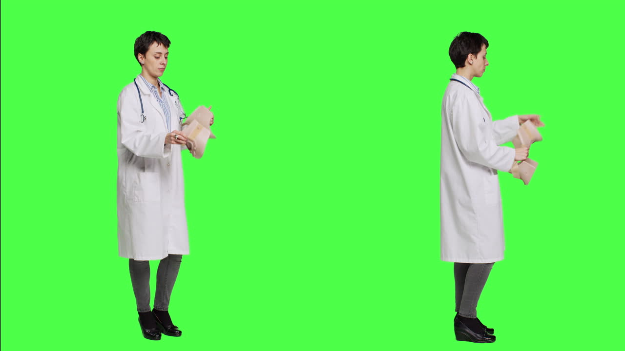 물리 치료 의사는 재활을 돕기 위해 자궁경부 의학 거품을 제시합니다.