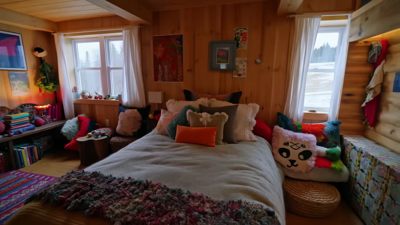 Cozy and Colorful Bedroom with Rustic Wooden Decor