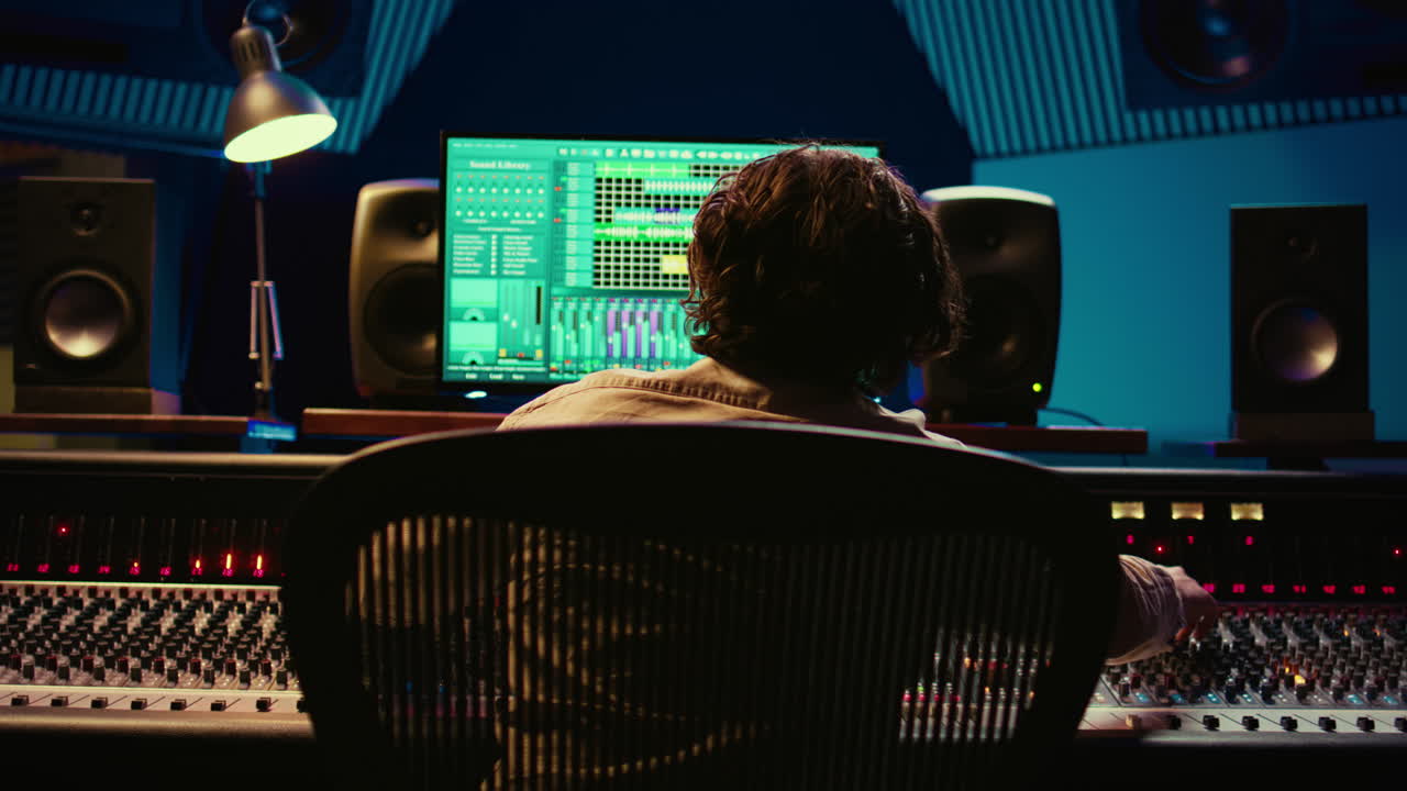 Audio expert does mixing and mastering on tracks using digital editing software