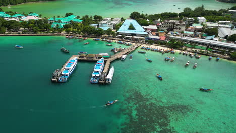 thailand koh phi phi islands in krabi province aerial revealing stunning seascape in famous travel holiday destination dotted with resort in south east asia