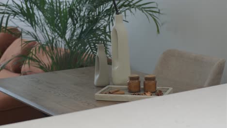 modern dining area with decorative accents