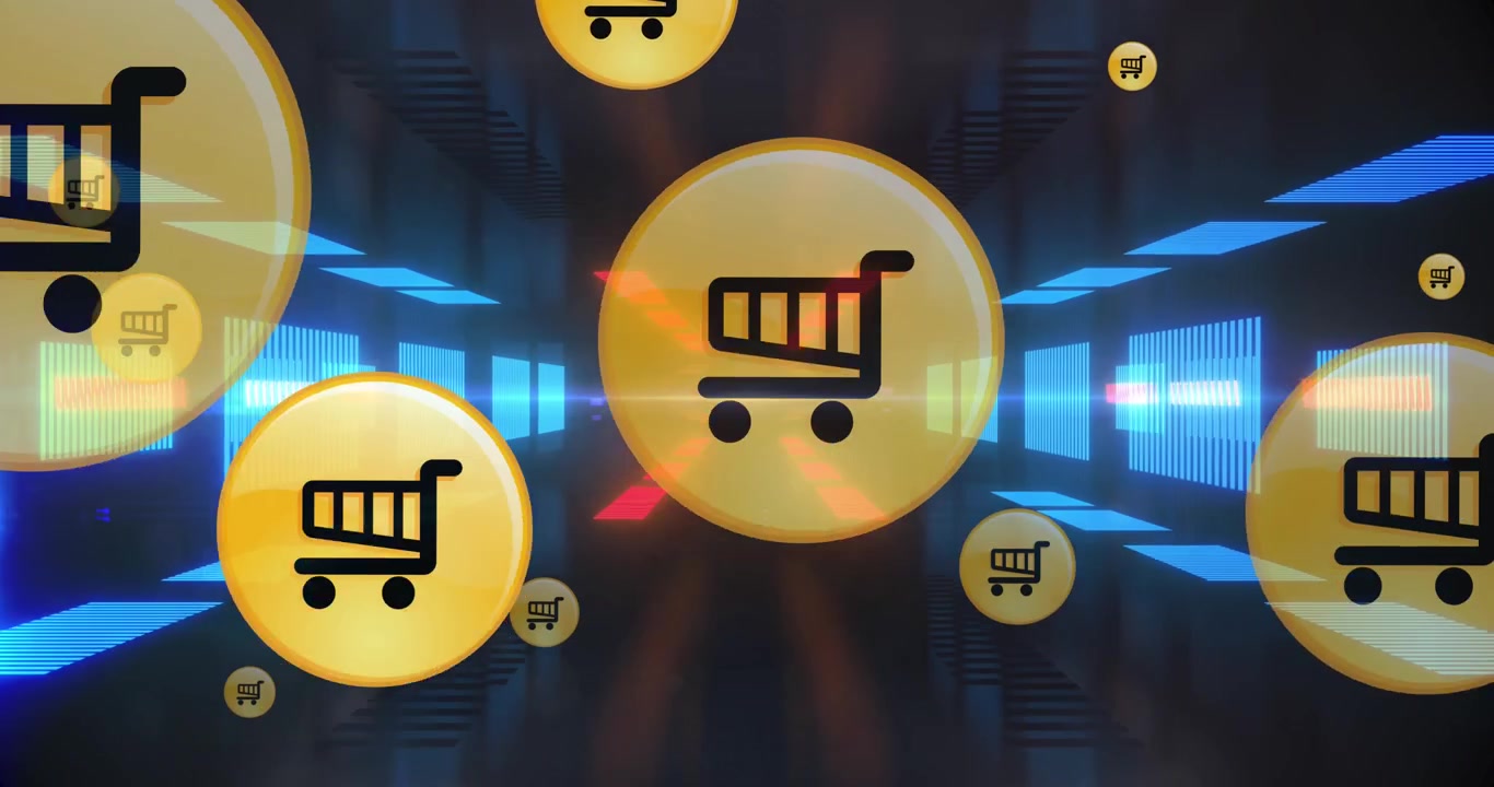 Animation of media icons over black background