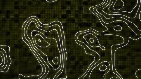 animation of white contour lines moving over dark yellow digital grid on black background