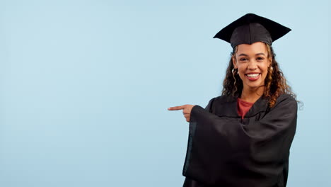 Graduation,-woman-and-student-pointing-to