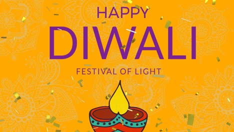 animación del feliz festival de diwali de luz sobre calabaza de neón sobre fondo marrón