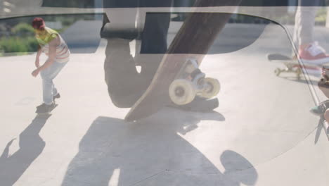 animación de las piernas de un hombre con patineta sobre un hombre caucásico patinando
