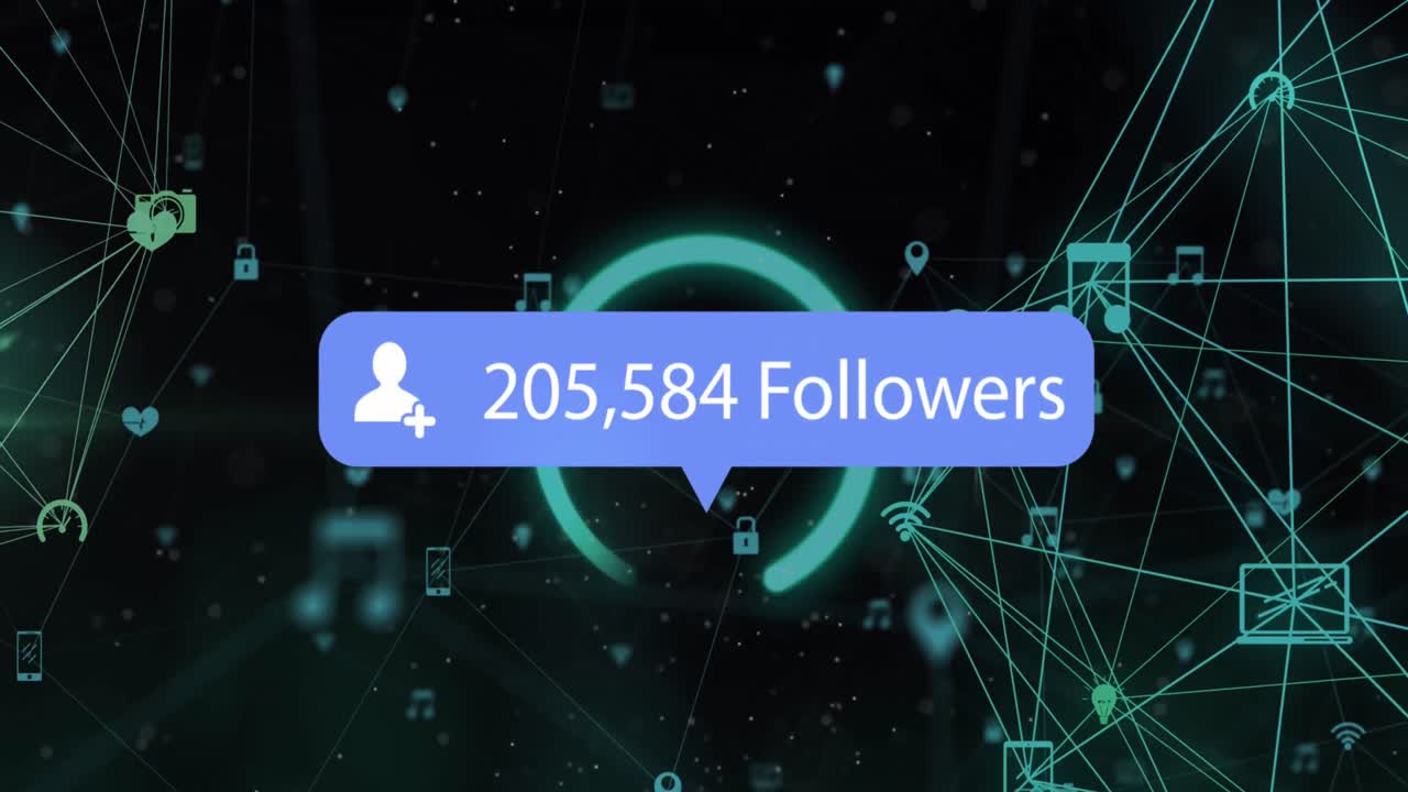 Animation of social media text, connections and data processing