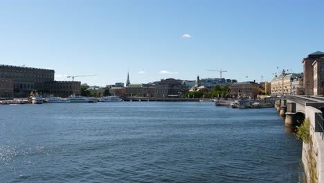 Landscape-of-Stockholm-city-harbor-on-sunny-day