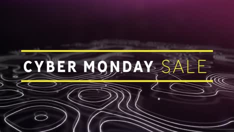 Animation-Des-Cyber-Monday-Sale-Textbanners-Und-Der-Topografie-Vor-Violettem-Hintergrund