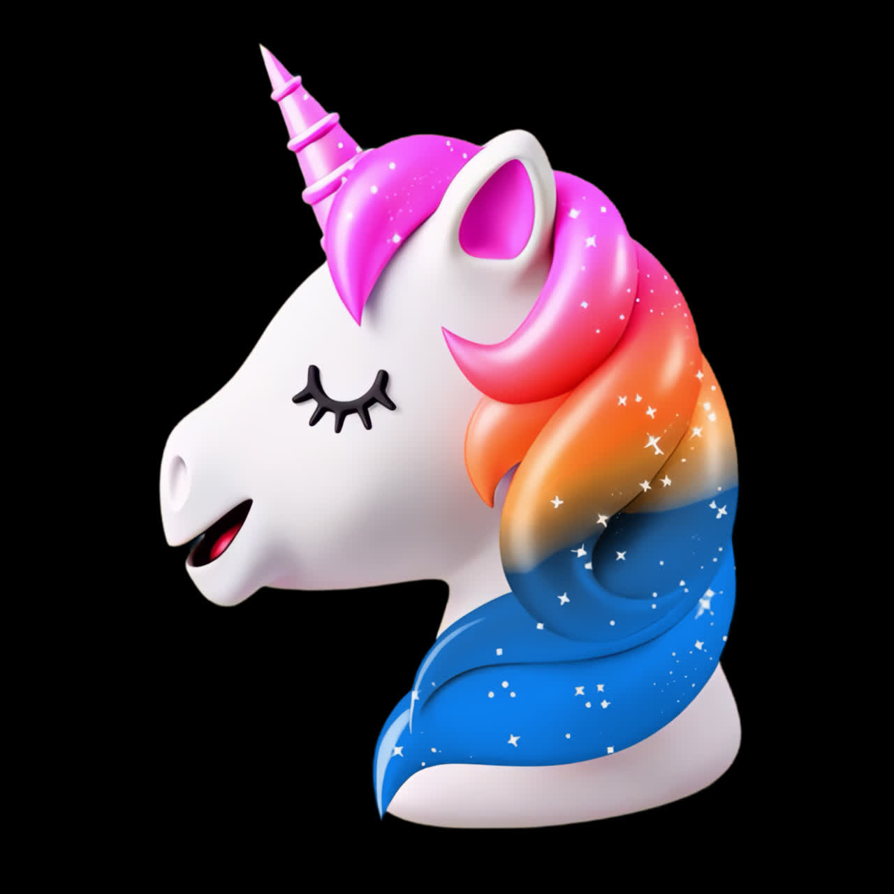 Colorful whimsical unicorn illustration animation isolated asset, transparent 4K video, alpha