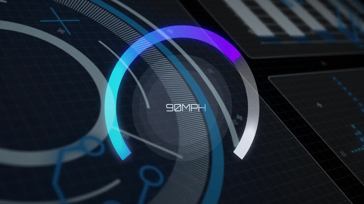 Animation af speedometer over databehandling på sort baggrund