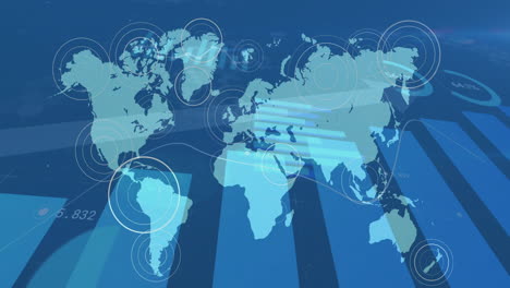 Animación-De-Estadísticas-Y-Procesamiento-De-Datos-Sobre-El-Mapa-Mundial-Sobre-Fondo-Oscuro