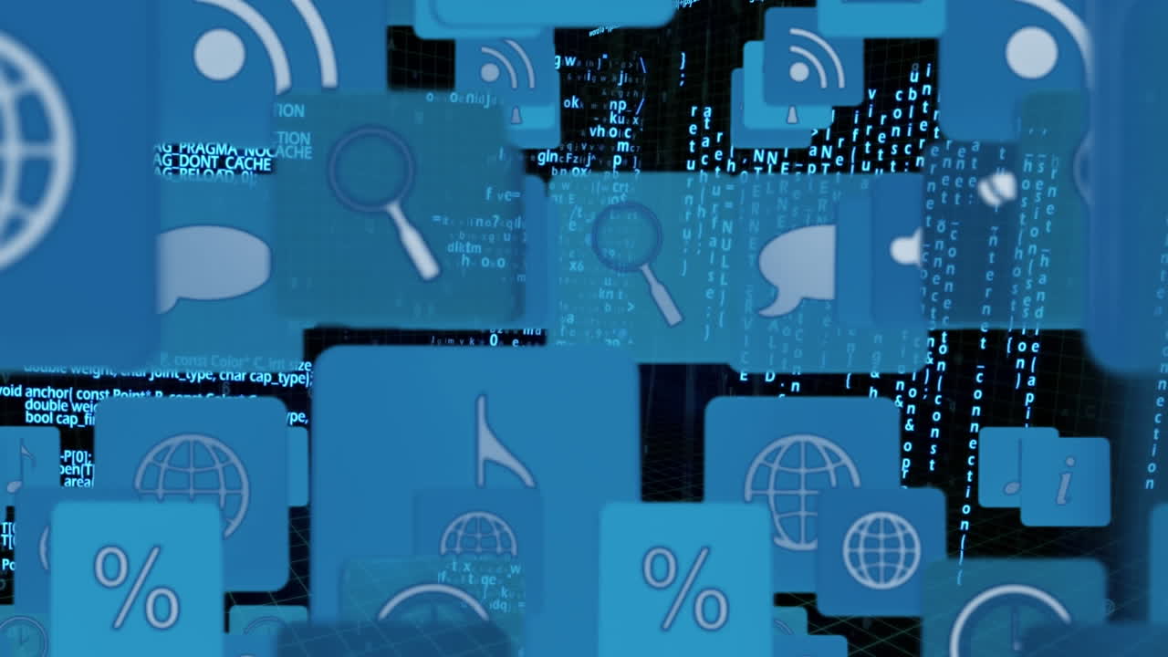 Animation of internet symbols and icons for social media