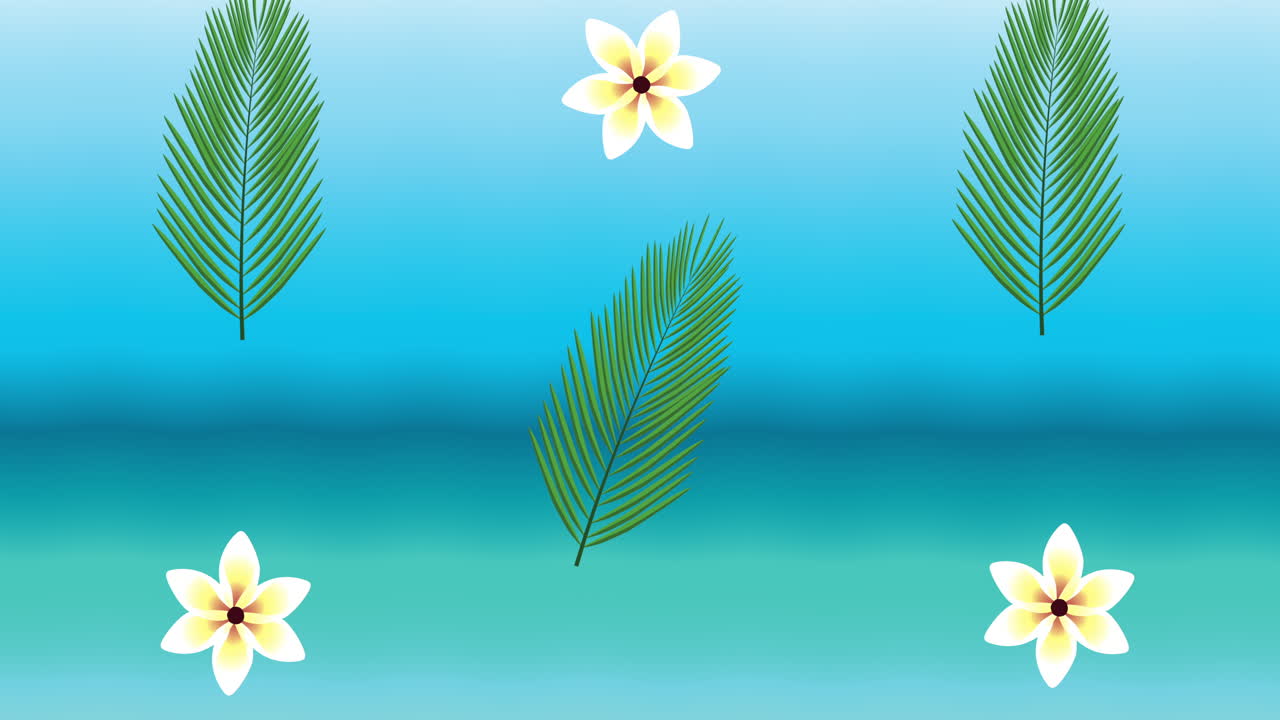 열대 꽃과 잎을 배경으로 한 여름 휴가 포스터