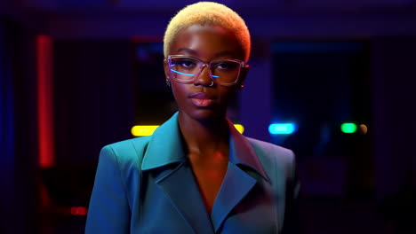 futuristic portrait of a woman with neon lights