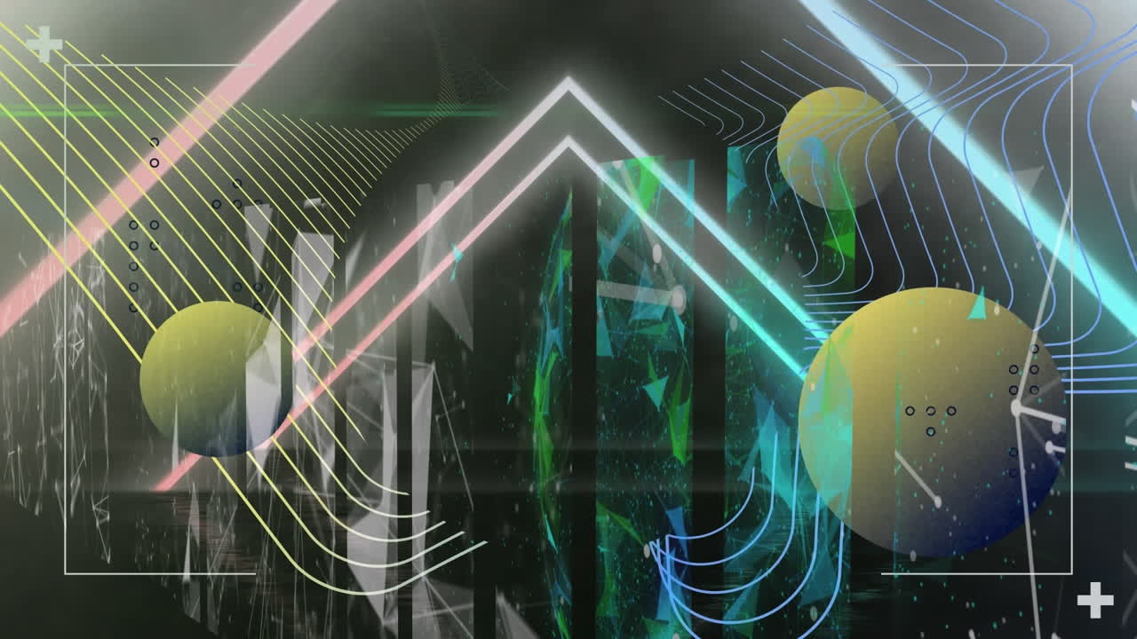 Animation of neon shapes over network of connections