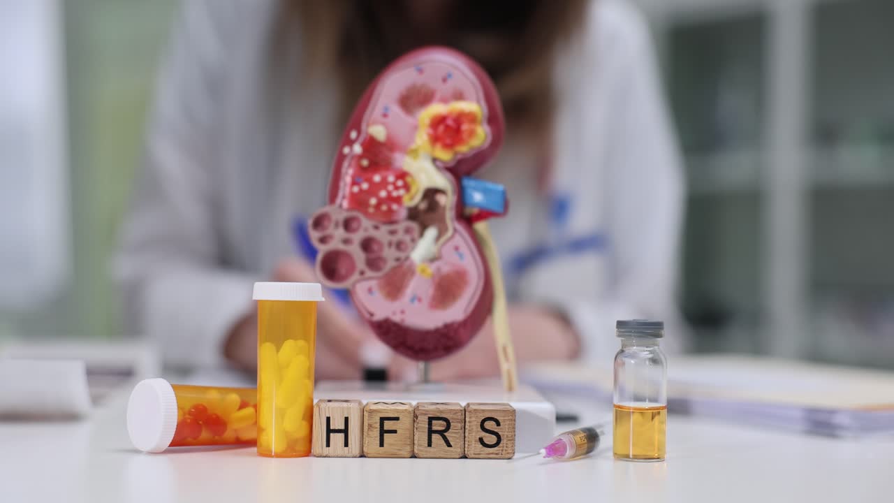 Wooden cubes carefully arranged on desk to form abbreviation hfrs