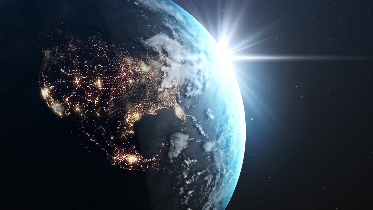 Terra em Rotação Mostrando Continentes e Luzes da Cidade do Espaço