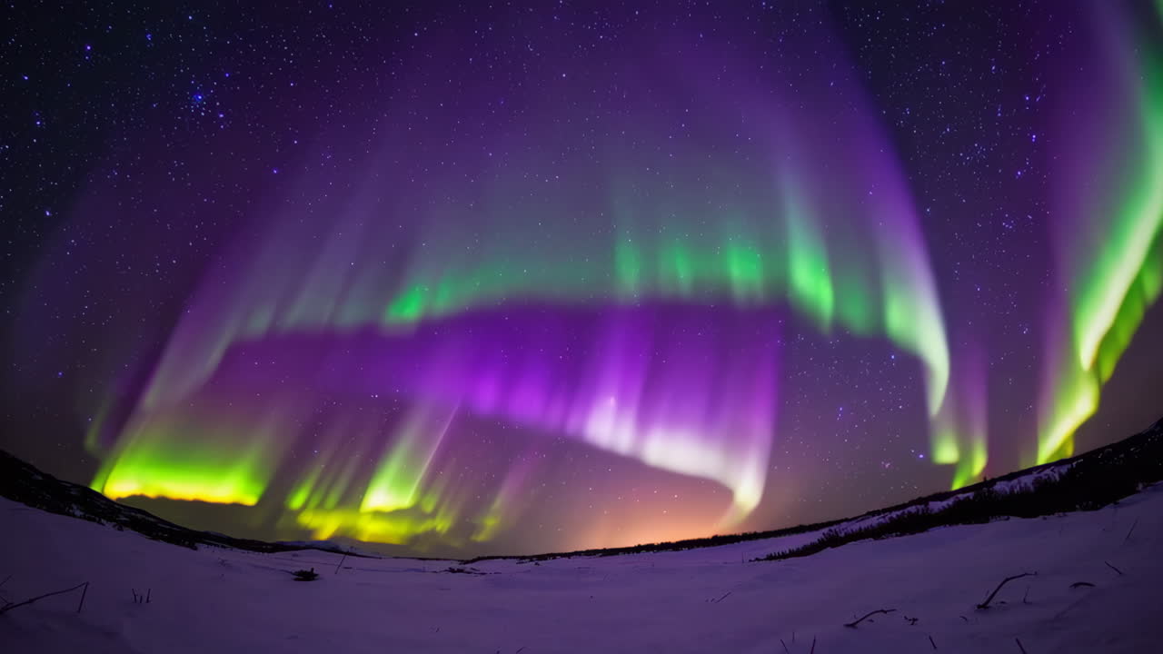 aurora boreal sobre un paisaje nevado