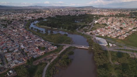 Aerial-View-Of-Rio-Lerma-Cazadora-Bridge-In-Salamanca