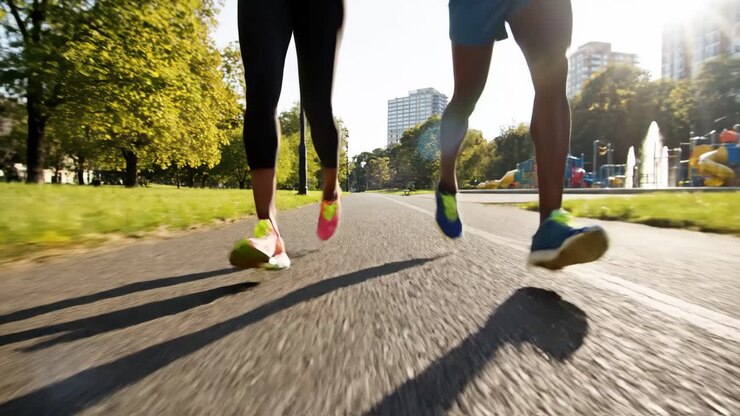 People running in a park