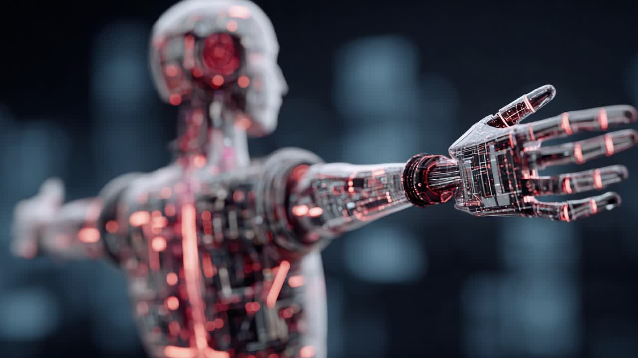 A stunning close-up of an advanced robotic model showcasing intricate circuitry and glowing highlights, emphasizing technology's evolution and human-like characteristics