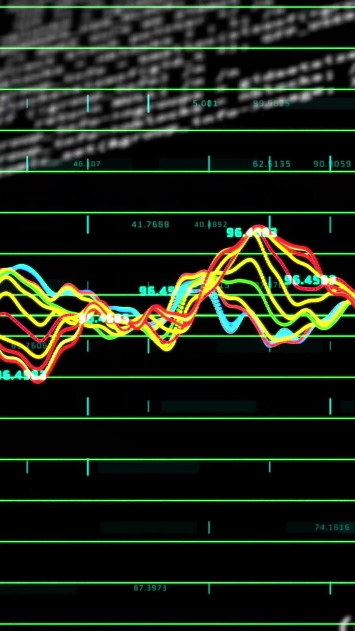 Animation of data processing on black background