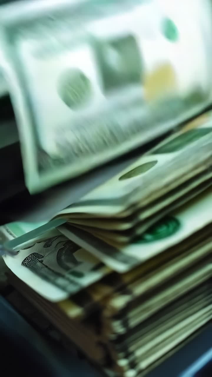 Close-up de Notas de Dólar Americano Sendo Contadas ou Empilhadas