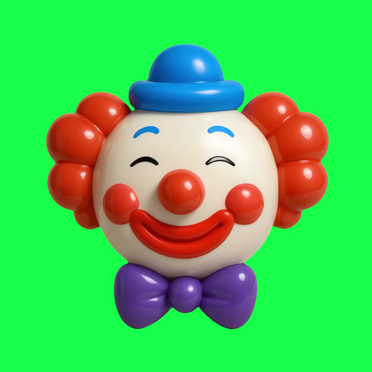 Animazione di un'illustrazione colorata di un volto di clown, video 4K trasparente, green screen