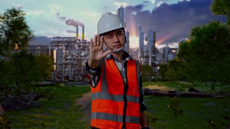 construction worker in safety gear at an industrial plant