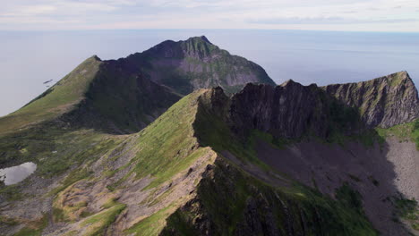 gorgeous aerial view of the island senja in northern norway, stunning fjord and mountain landscape