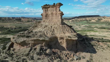 Rock-in-Monegros-Semi-Desert,-Aragon,-North-Spain---Aerial-4k