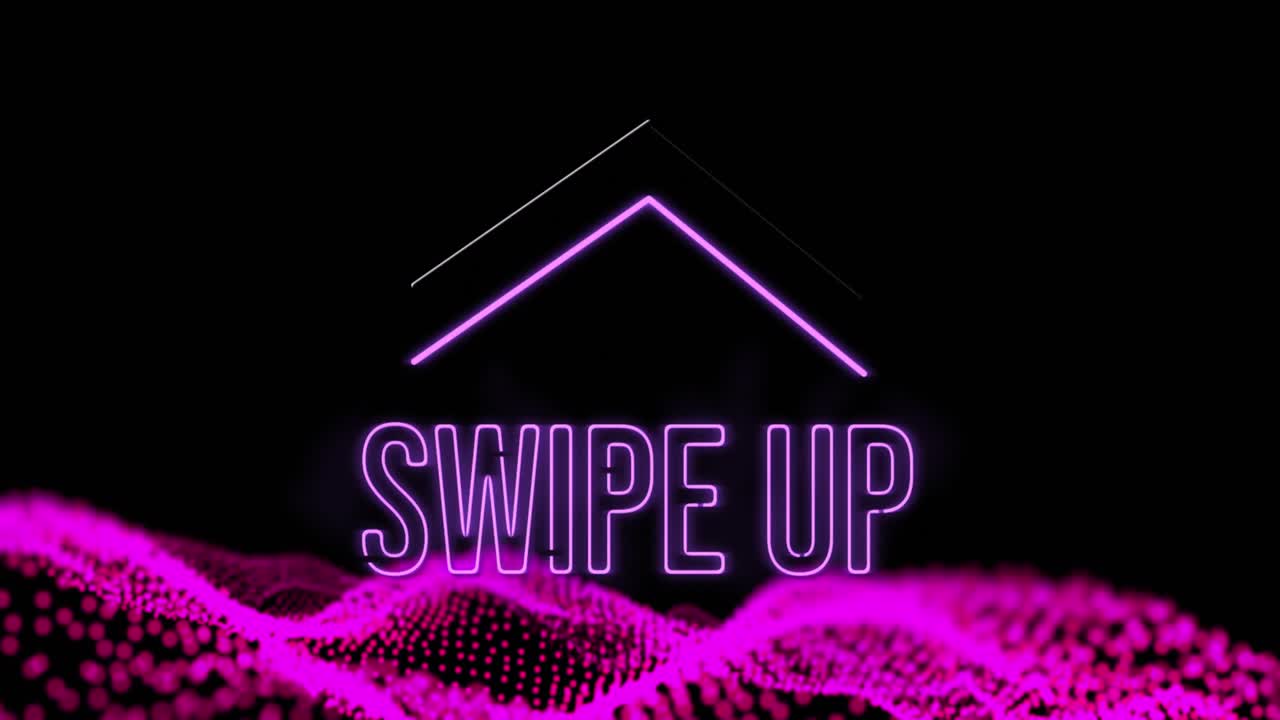 화살표의 애니메이션과 핑크색 파동 메쉬 위에 텍스트를 스와이프