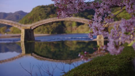 kintaikyo arched bridge at dawn, early spring scene in japan