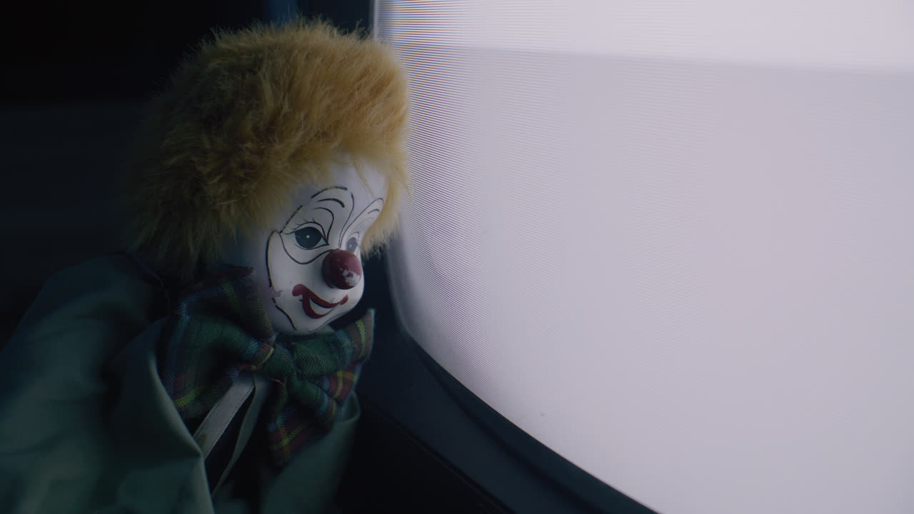 Antique Clown Doll by a Vintage TV