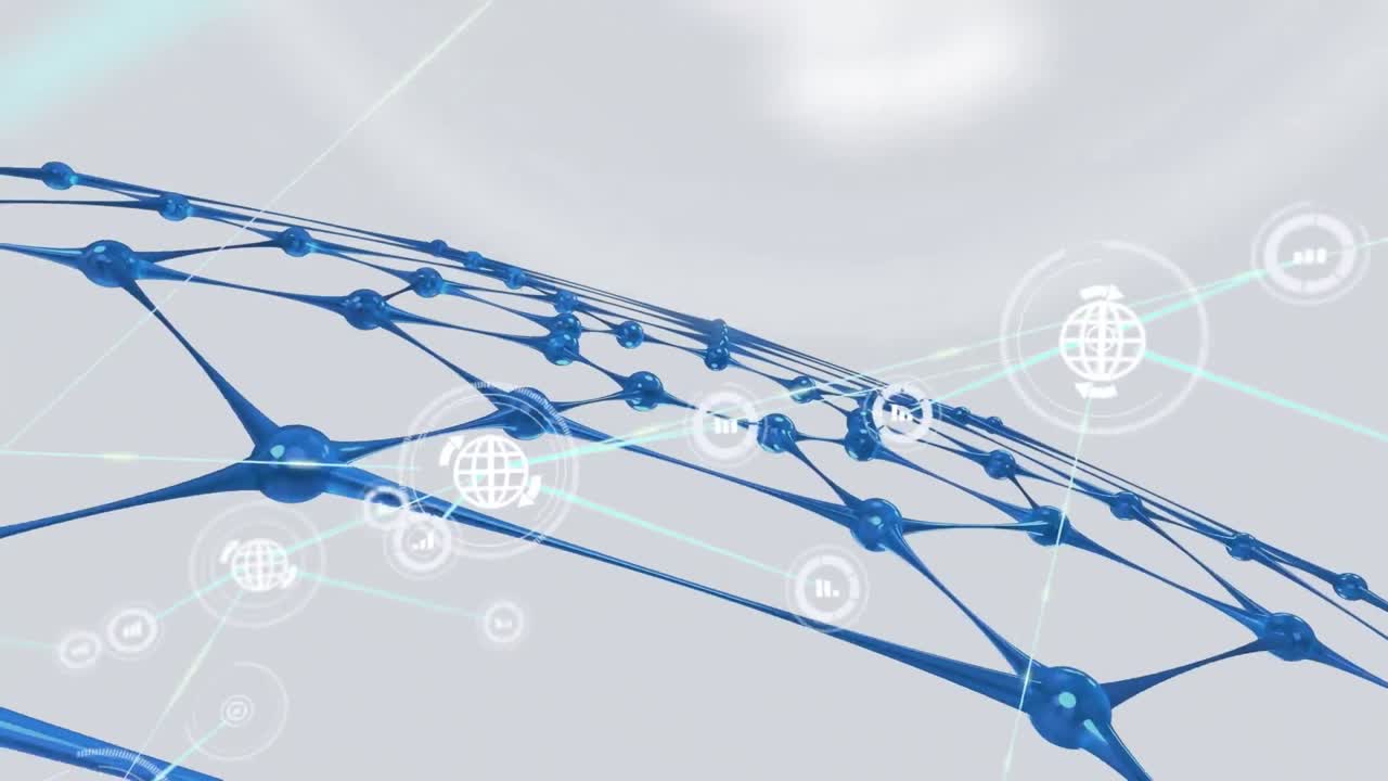 메쉬와 회색 배경 위의 아이콘으로 연결 네트워크의 애니메이션