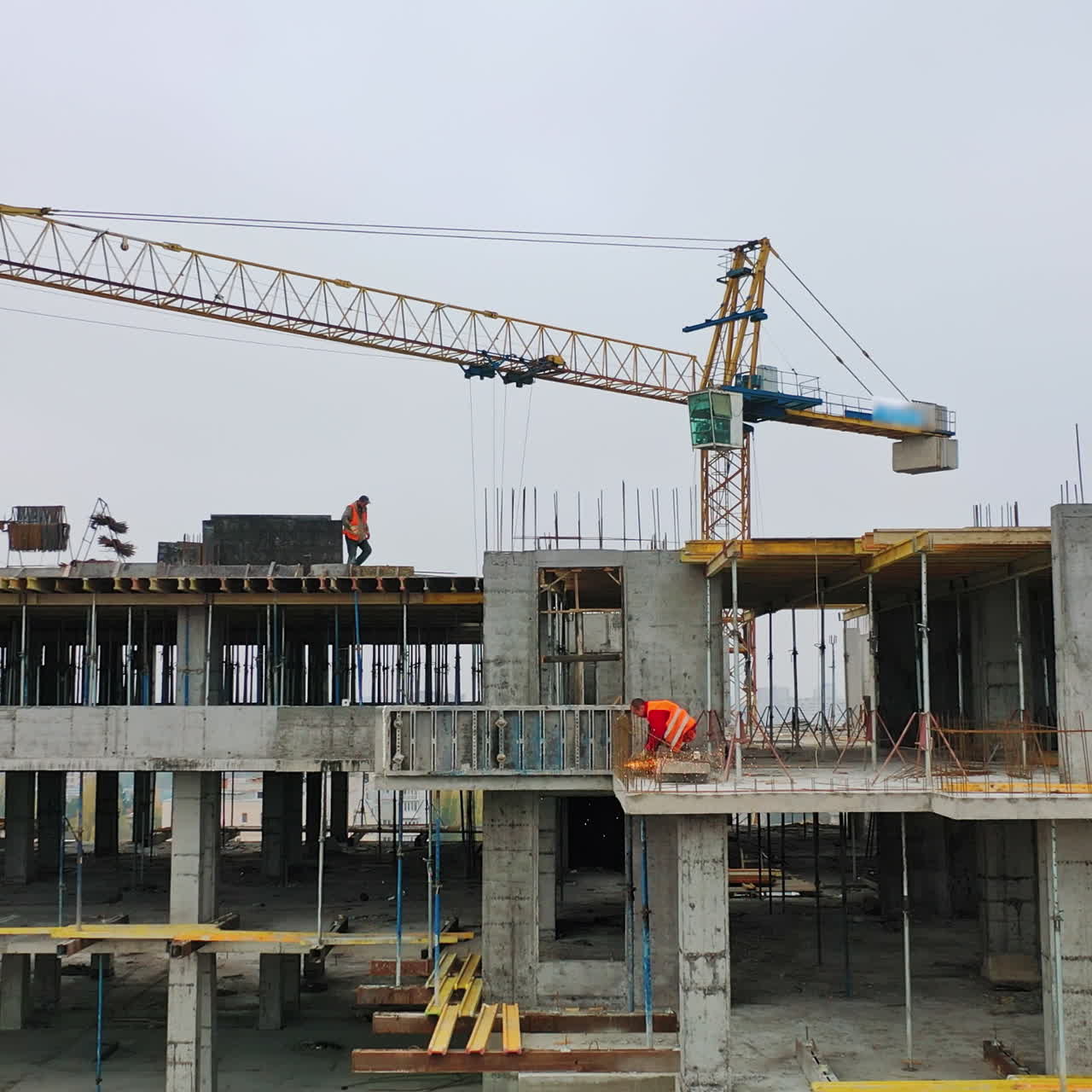 Construction of a residential apartment complex. Aerial view.