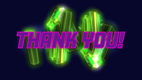 animation of thank you text over glowing shapes on black background